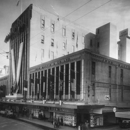 VE Day decorations on John Martin's building